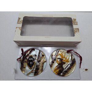 Trimsetter by Dillards 2 round glass ornament deer and mountain lion velvet 5"